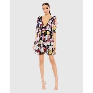 NWT Ieena Mac Duggal Floral Print Ruffled Sleeveless Soft Tie Dress - size 6